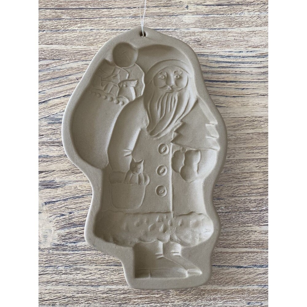 Vintage Brown Bag Cookie Art Santa Clause 1985 Ceramic Cookie Mold Clay